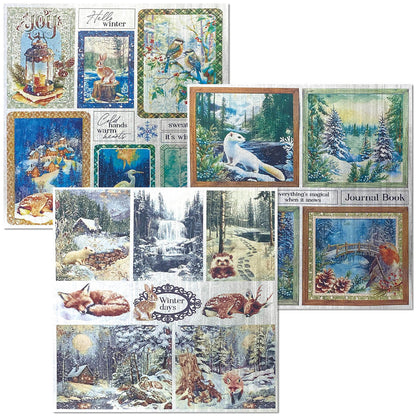 Lot de 6 papiers de luxe, argenté et vélin, double épaisseur, contes de la forêt