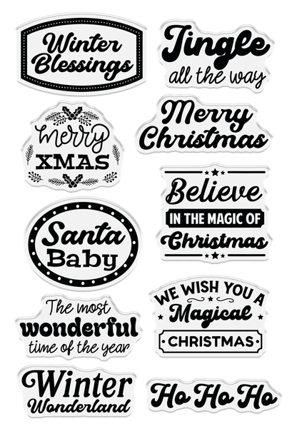 Crafter's Companion Retro Christmas Collection Clear Acrylic Stamp Set - Winter Blessings