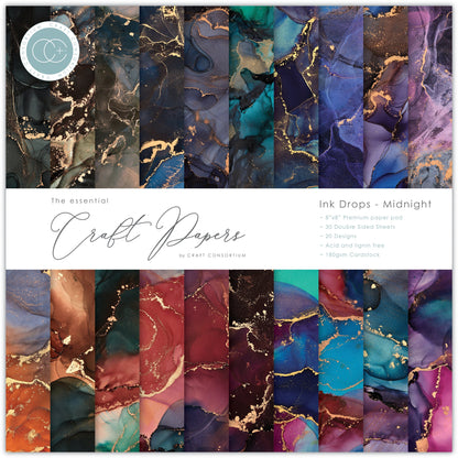 Craft Consortium - Gouttes d'encre - Minuit - 20x20cm