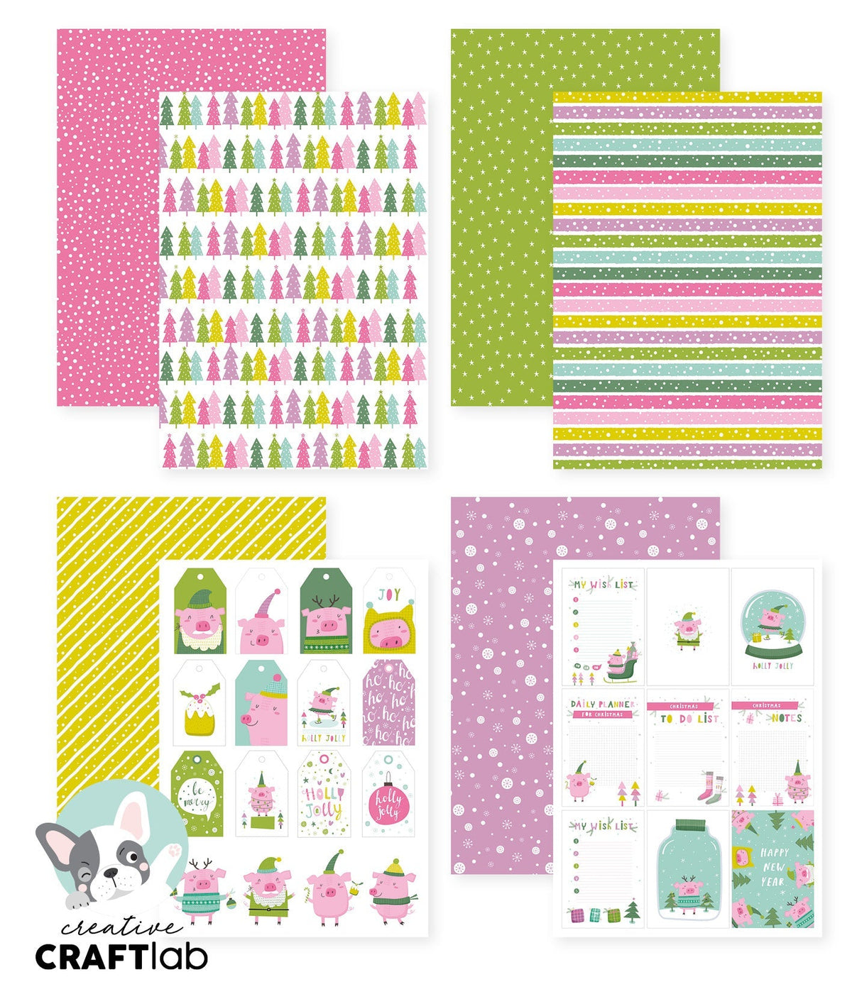 Assortiment de papiers CCL Frenkie's Xmas Friendz 210x297x3mm 12 FEUILLES n°16