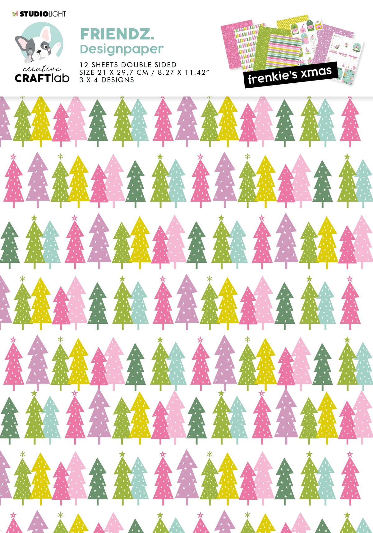Assortiment de papiers CCL Frenkie's Xmas Friendz 210x297x3mm 12 FEUILLES n°16
