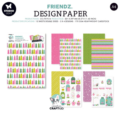 Assortiment de papiers CCL Frenkie's Xmas Friendz 210x297x3mm 12 FEUILLES n°16