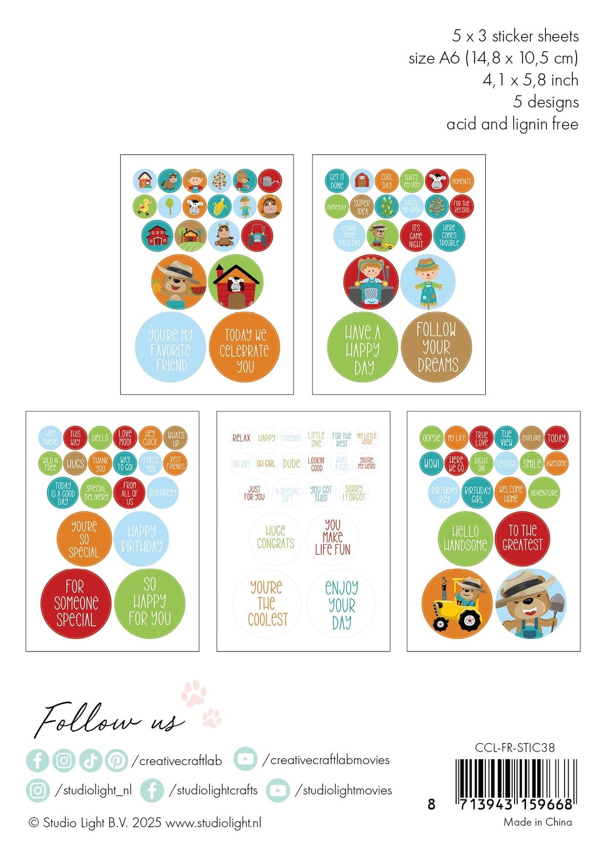 CCL Sticker Paper Pad On The Farm Friendz 15 SH