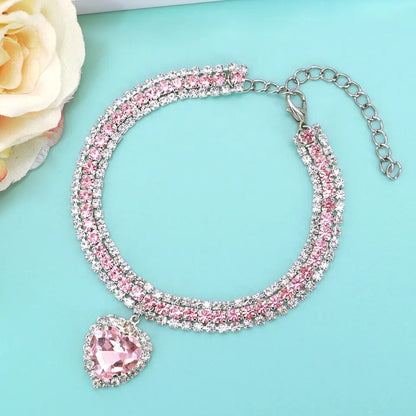 Pinkess Heart Dog Necklace | Rhinestone Dog Jewelry Accessory