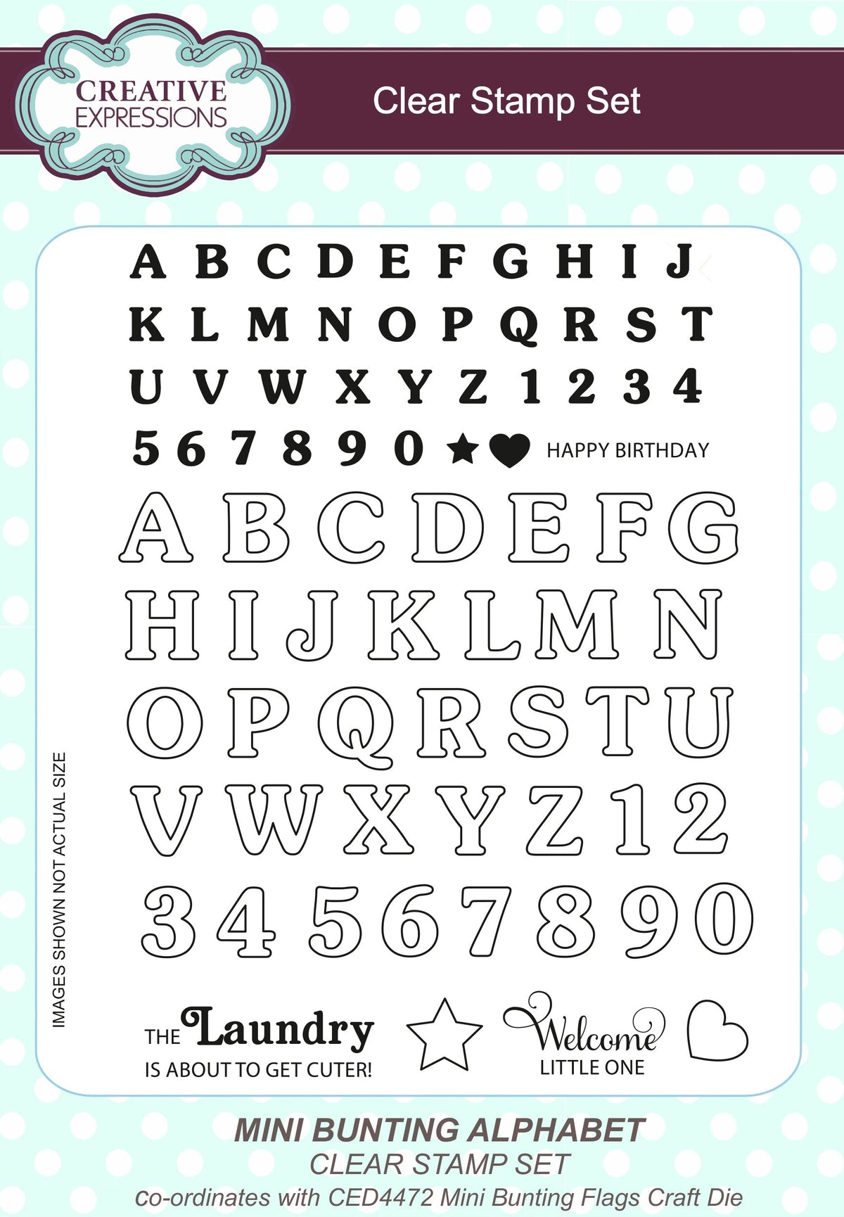 Creative Expressions Sue Wilson Mini Bunting Alphabet Lot de tampons transparents 6 x 8 po