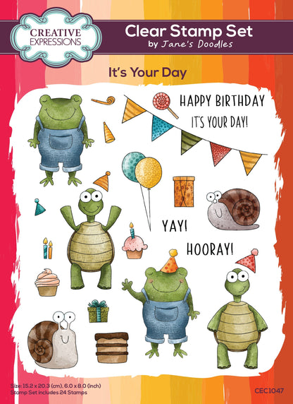 Creative Expressions Jane's Doodles It's Your Day Lot de tampons transparents 6 x 8 po