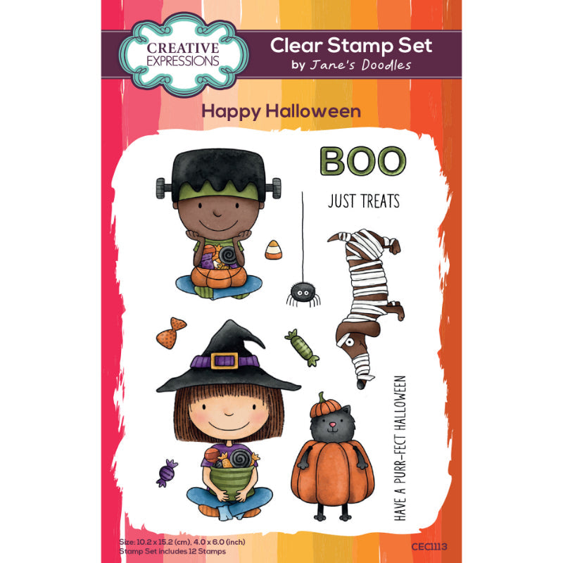 Creative Expressions Jane's Doodles Happy Halloween, Set de Timbres Transparents 10 x 15 cm