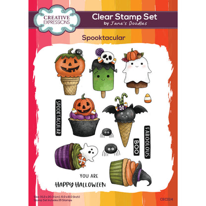 Creative Expressions Jane's Doodles Spooktacular Lot de tampons transparents 6 x 8 po