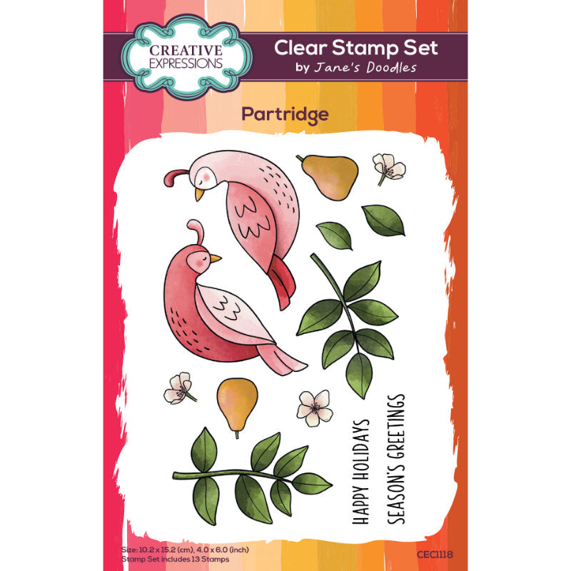 Creative Expressions Jane's Doodles Perdrix Lot de Tampons Transparents 10 x 15 cm