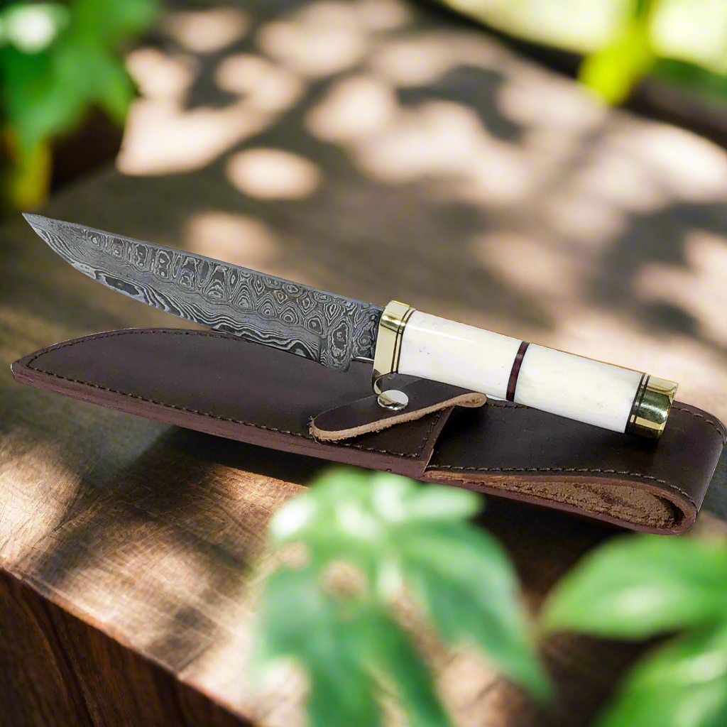 Haruto Bowie Knife - Camel Bone Handle 7.5 inch with leather Sheath