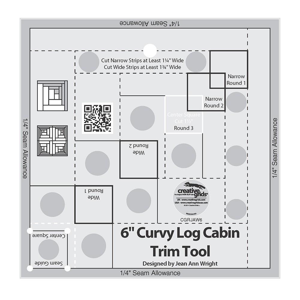 Creative Grids Curvy Log Cabin Trim Tool 6" Finished Blocks Quilt Ruler