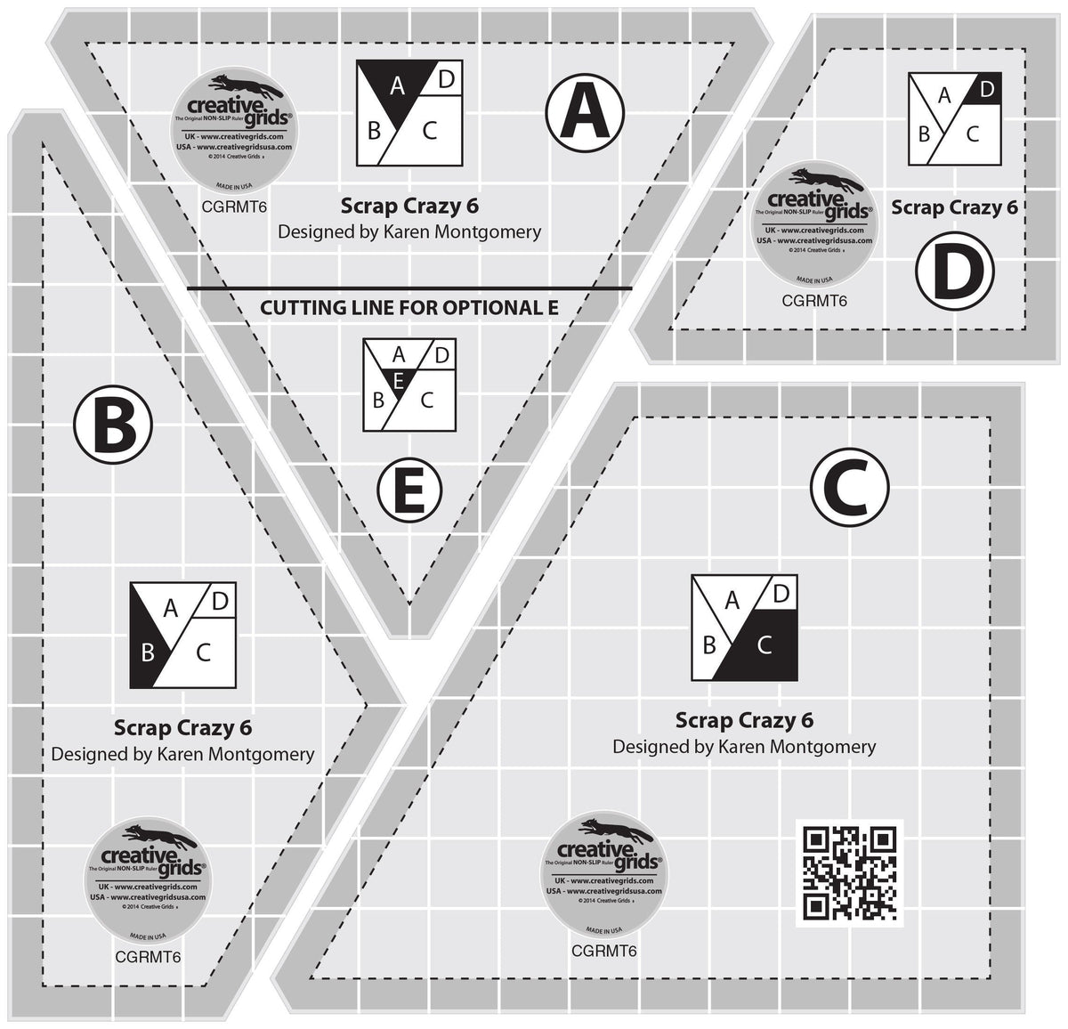 Règle de patchwork Creative Grids Scrap Crazy 6 Templates
