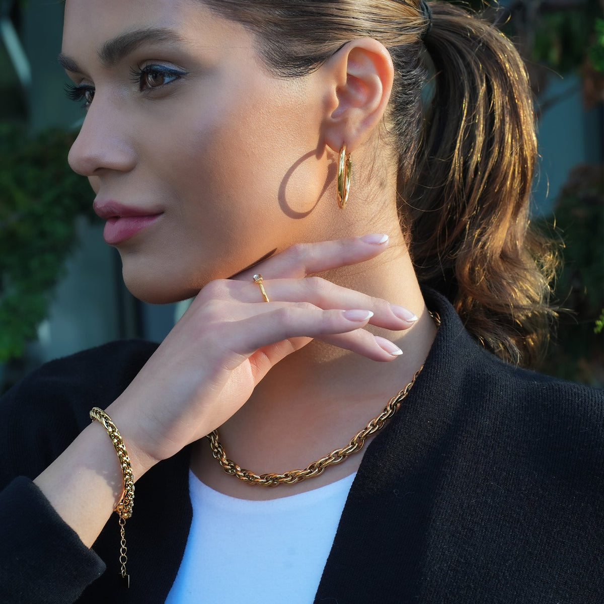 Style CLOVELLY : Bracelet épais à mailles ovales entrelacées