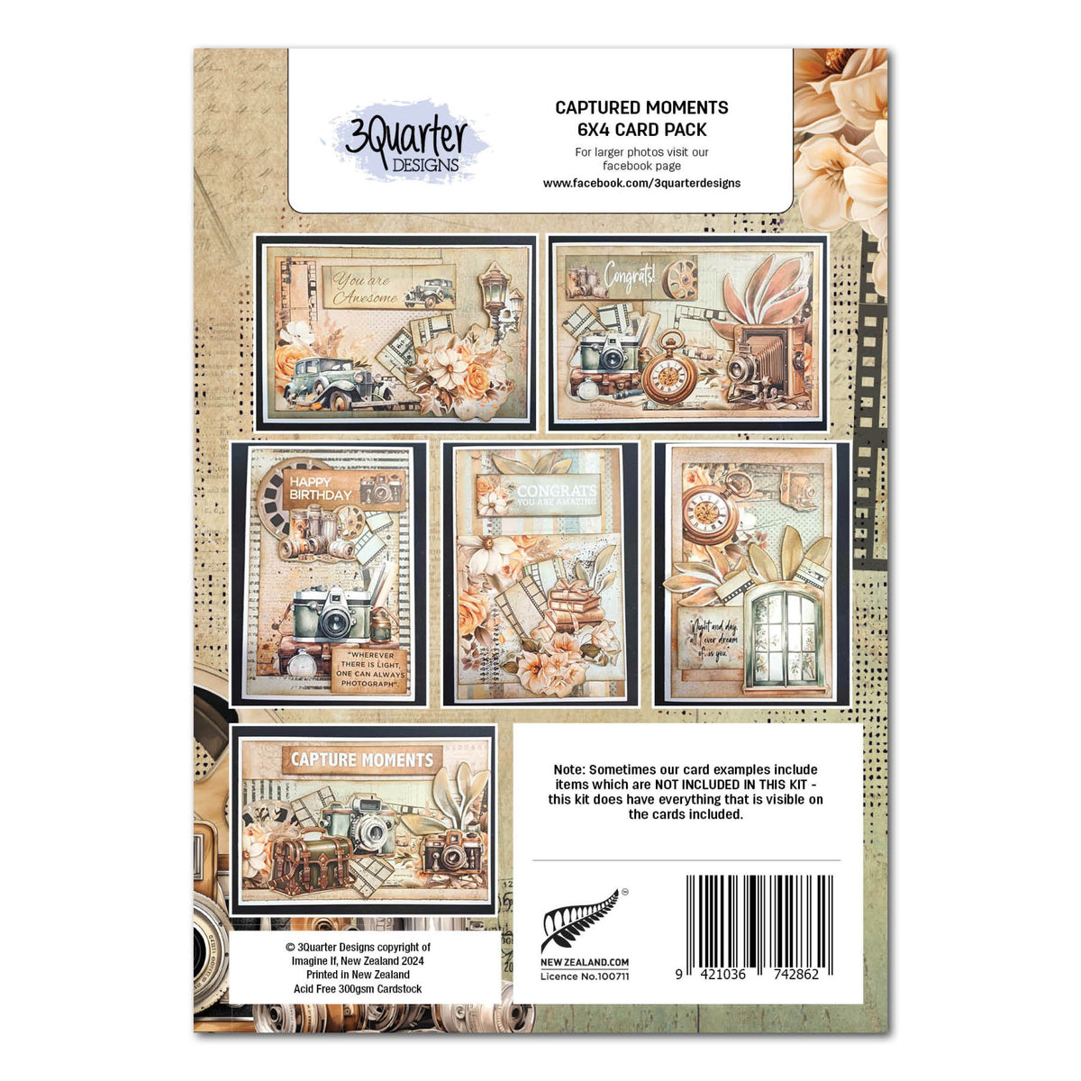 Lot de 3/4 de cartes "Instants Capturés" de 6x4 de 3Quarter Designs