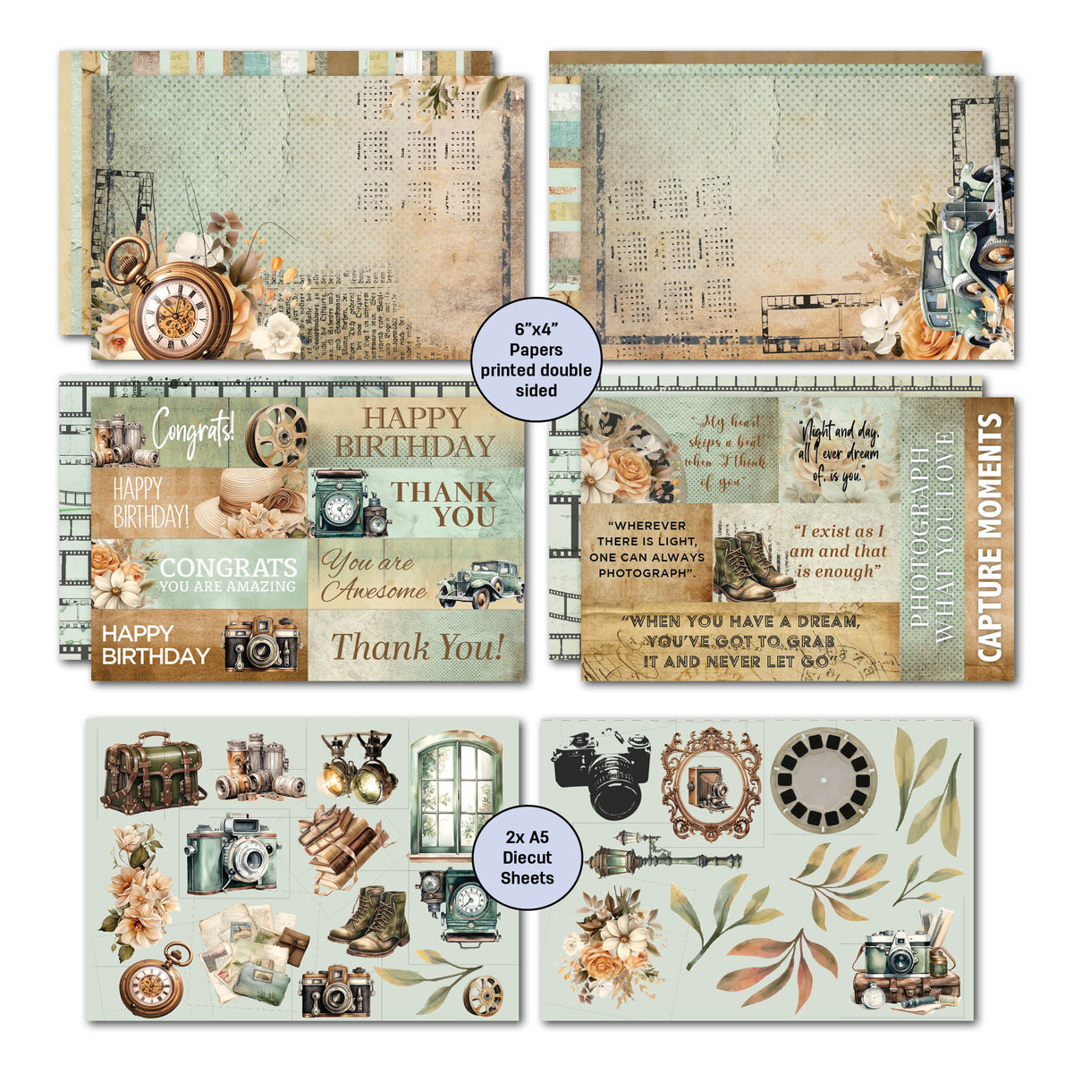 Lot de 3/4 de cartes "Instants Capturés" de 6x4 de 3Quarter Designs