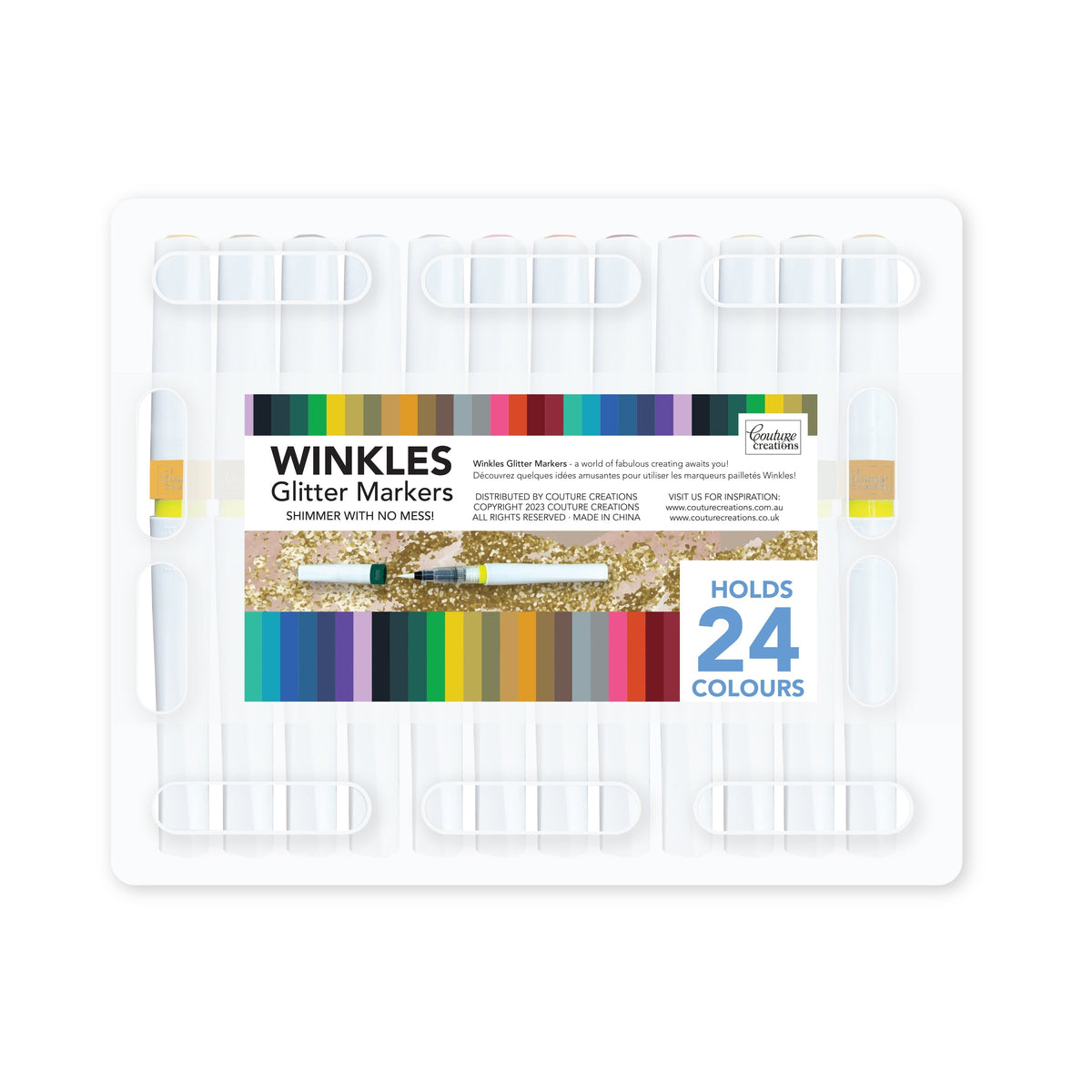 Lot de stylos pailletés Winkles Shimmer Glitter – 12 couleurs dans une trousse de transport (peut contenir 24 stylos)
