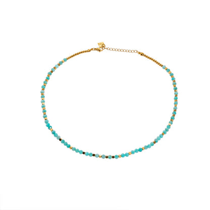 CONSTANCE: Amazonite Stones & Gold Beaded Necklace
