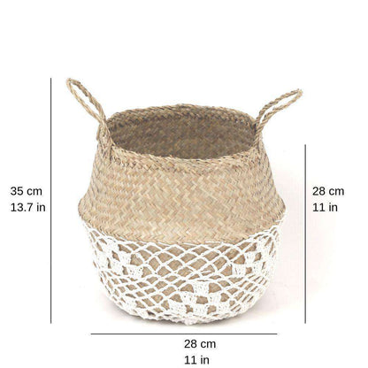 Costa – Panier en herbiers marins avec motif en filet blanc