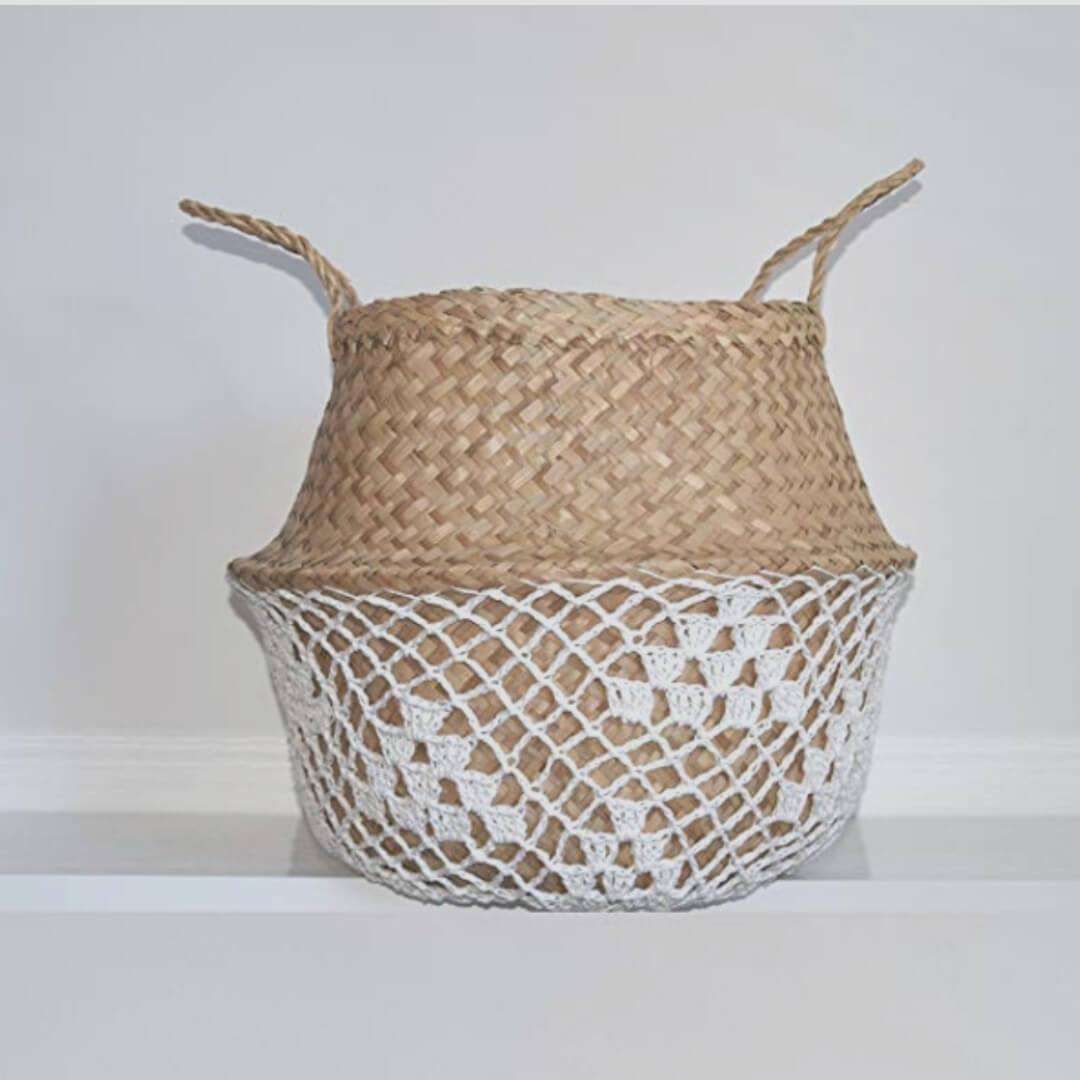 Costa – Panier en herbiers marins avec motif en filet blanc