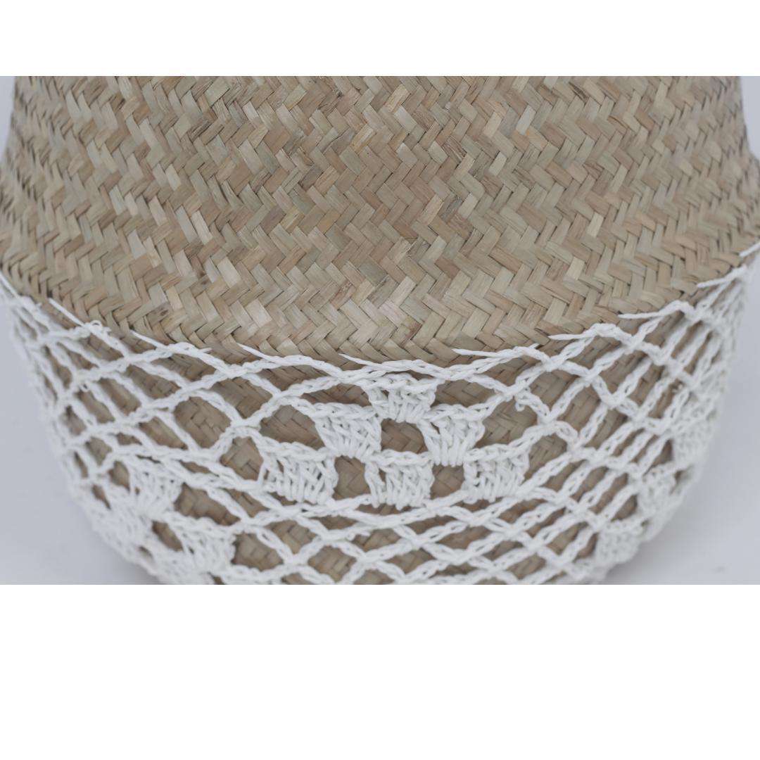 Costa – Panier en herbiers marins avec motif en filet blanc