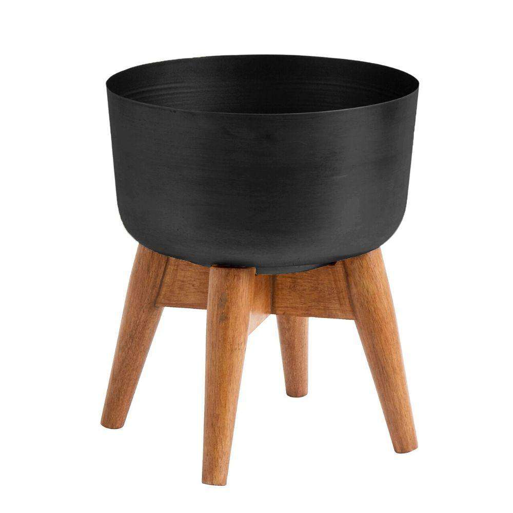 Coyo - Brass Turned Wood Leg Planter Black (Multiple Sizes)