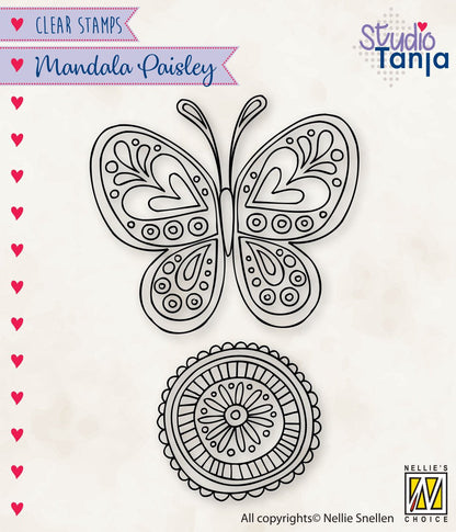 Nellie's Choice Tampon Transparent Mandalas Papillon Paisley