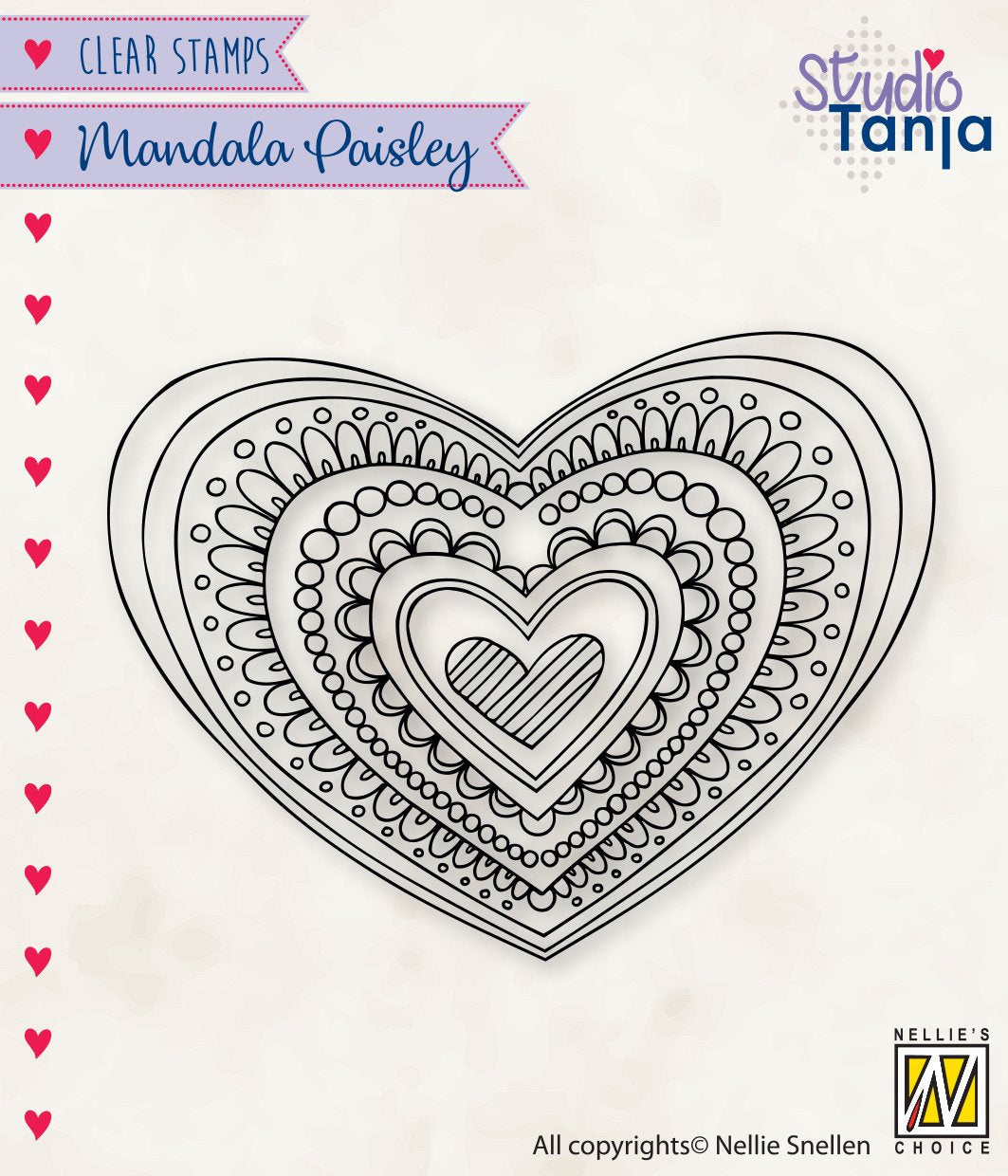 Nellie's Choice Tampon transparent Mandalas Cœur Paisley