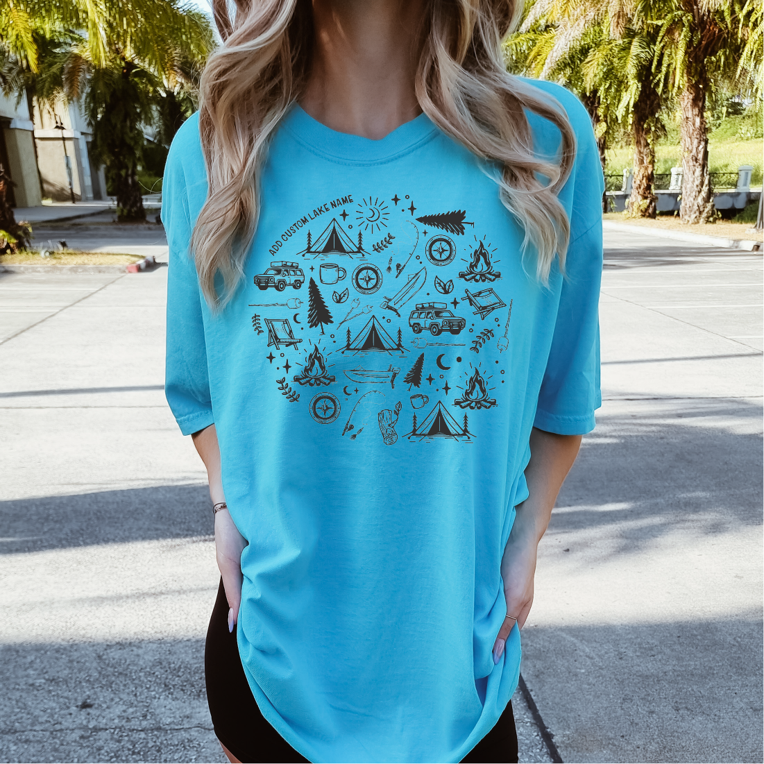 T-shirt personnalisé avec icônes de camping | Chemise Lac | Vêtements personnalisés