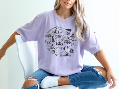 T-shirt personnalisé avec icônes de camping | Chemise Lac | Vêtements personnalisés