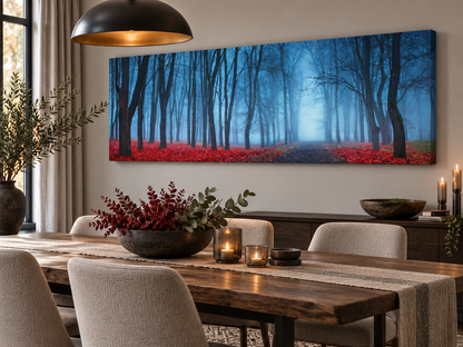 "Blue Mist Trees" Panoramic Canvas Wall Art — 72" Wide