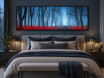 "Blue Mist Trees" Panoramic Canvas Wall Art — 72" Wide