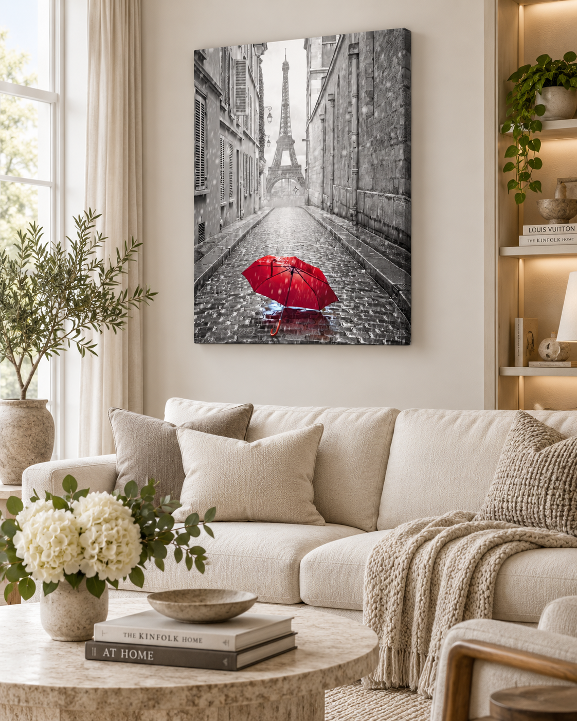 Canvas Wall Art-Red Umbrella Eiffel Tower-Printed Artwork