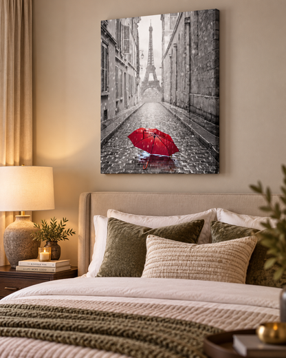 Canvas Wall Art-Red Umbrella Eiffel Tower-Printed Artwork