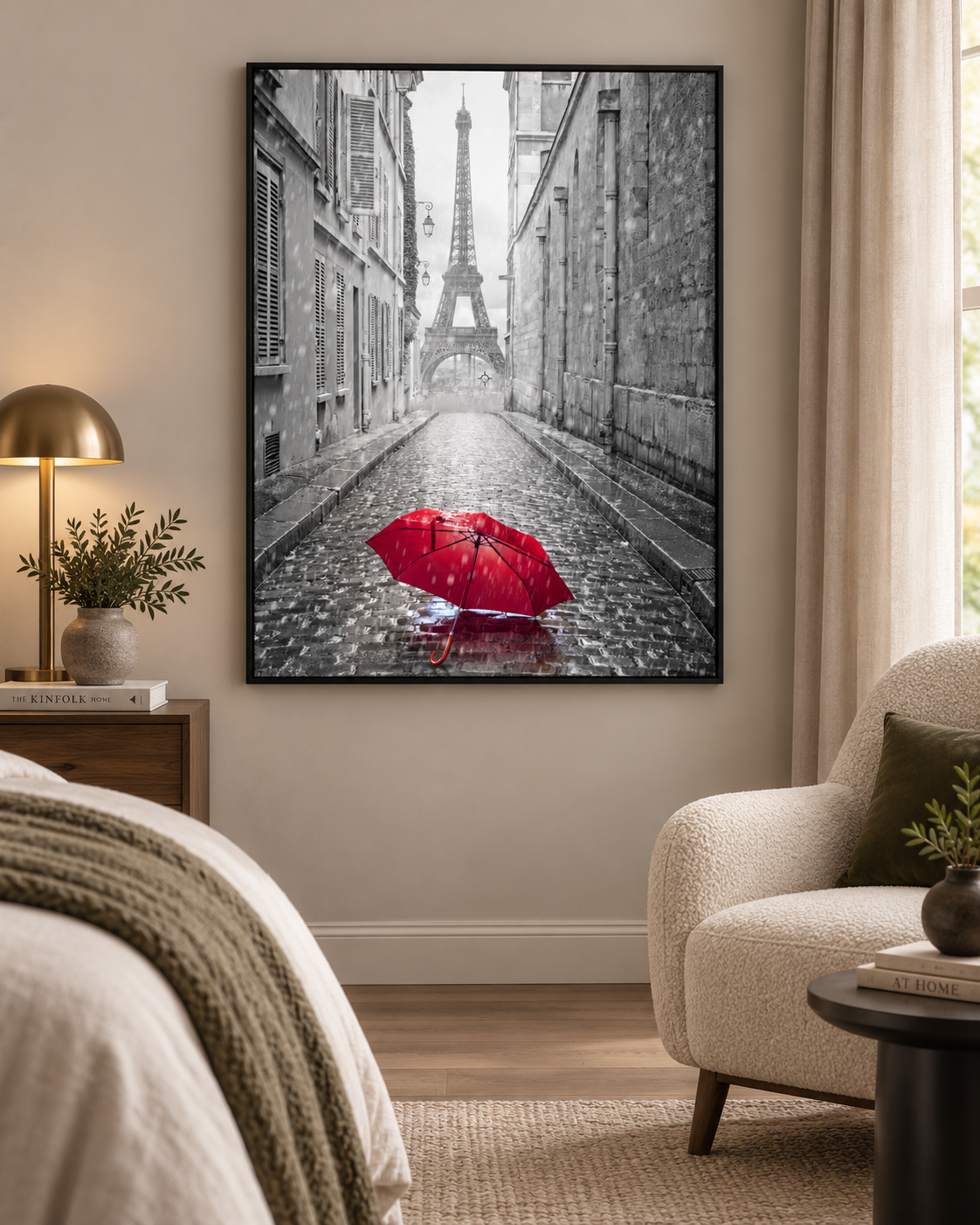 Canvas Wall Art-Red Umbrella Eiffel Tower-Printed Artwork