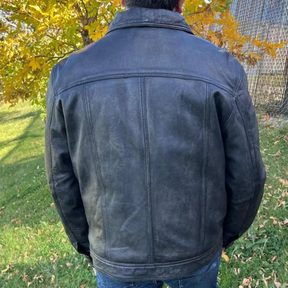 Veste classique en cuir d'agneau style Jean