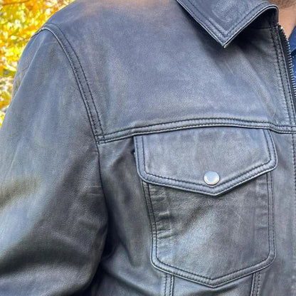 Veste classique en cuir d'agneau style Jean
