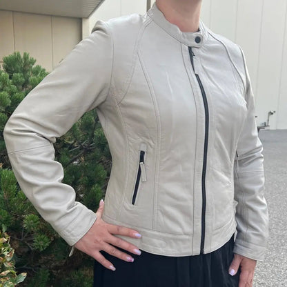 Blouson classique en cuir d'agneau pour femme