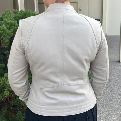 Blouson classique en cuir d'agneau pour femme