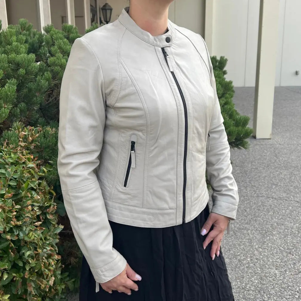Blouson classique en cuir d'agneau pour femme