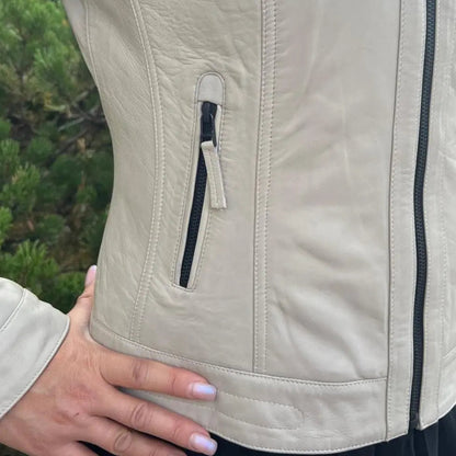 Blouson classique en cuir d'agneau pour femme