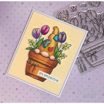 Tampon transparent individuel Woodware Nain pot de fleurs 10 x 15 cm