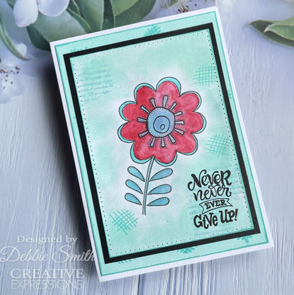 Woodware Clear Singles Petal Doodles Never Give Up Lot de tampons 4 po x 6 po