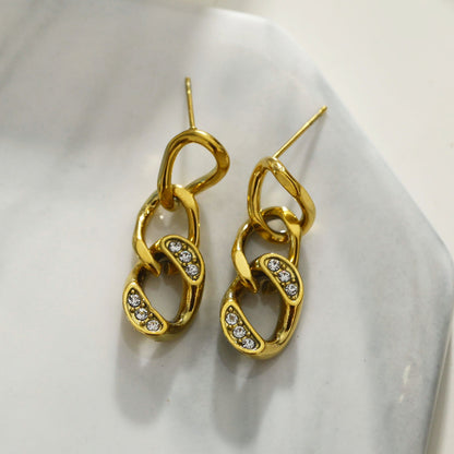 Boucles d'oreilles pendantes zircone chaîne maille cubaine CUBA