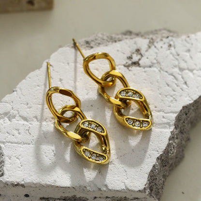 Boucles d'oreilles pendantes zircone chaîne maille cubaine CUBA