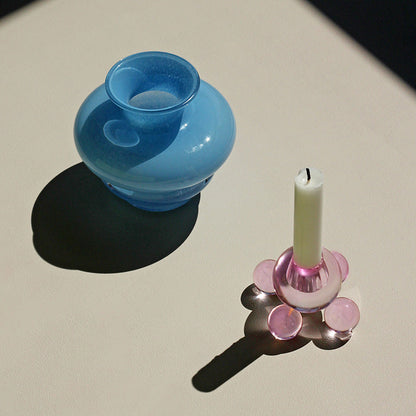 Bougeoir sphère à bulles - Base sphérique en verre de cristal rose