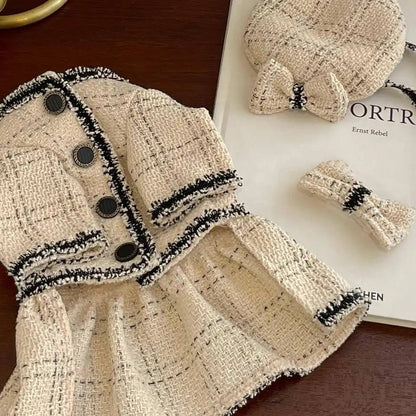 Ensemble Jupe et Chapeau avec Nœud pour Chien Vanille Française