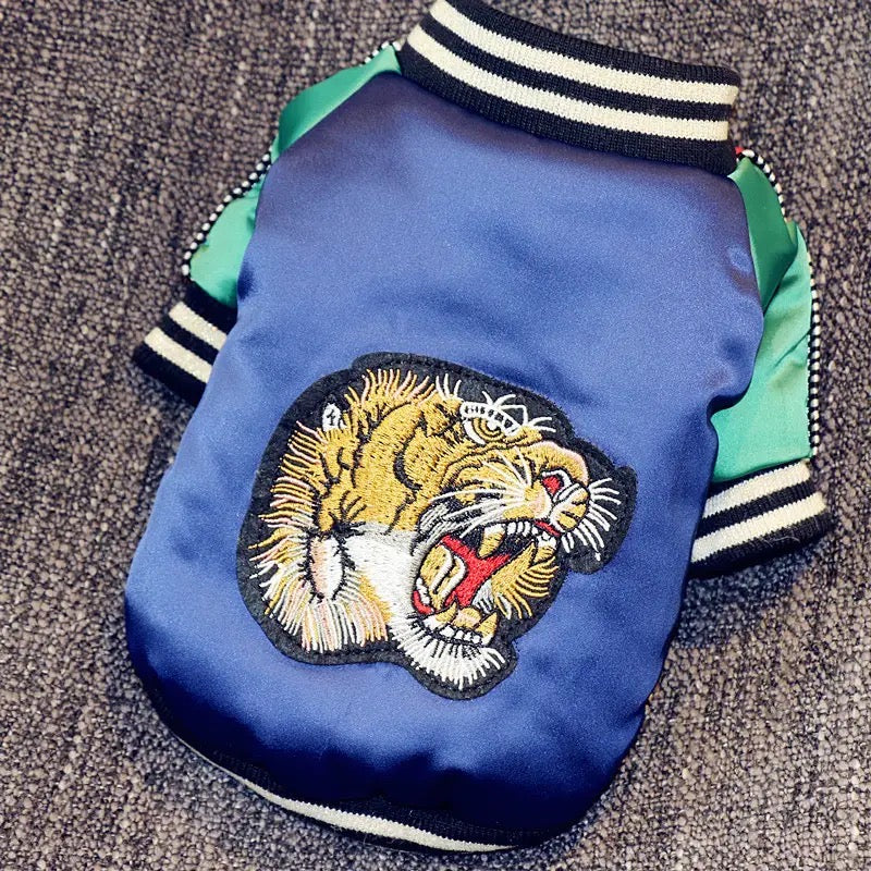 Blouson bombardier pour chien œil de tigre et lion | Veste de streetwear pour chien