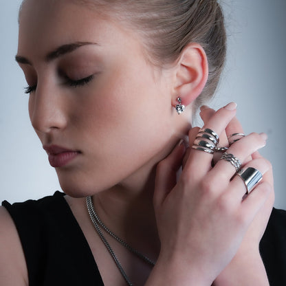DAROCCA Argent (Or Blanc) : Boucles d'oreilles clous combo en Zirconium, grand cœur et mini solitaire rond