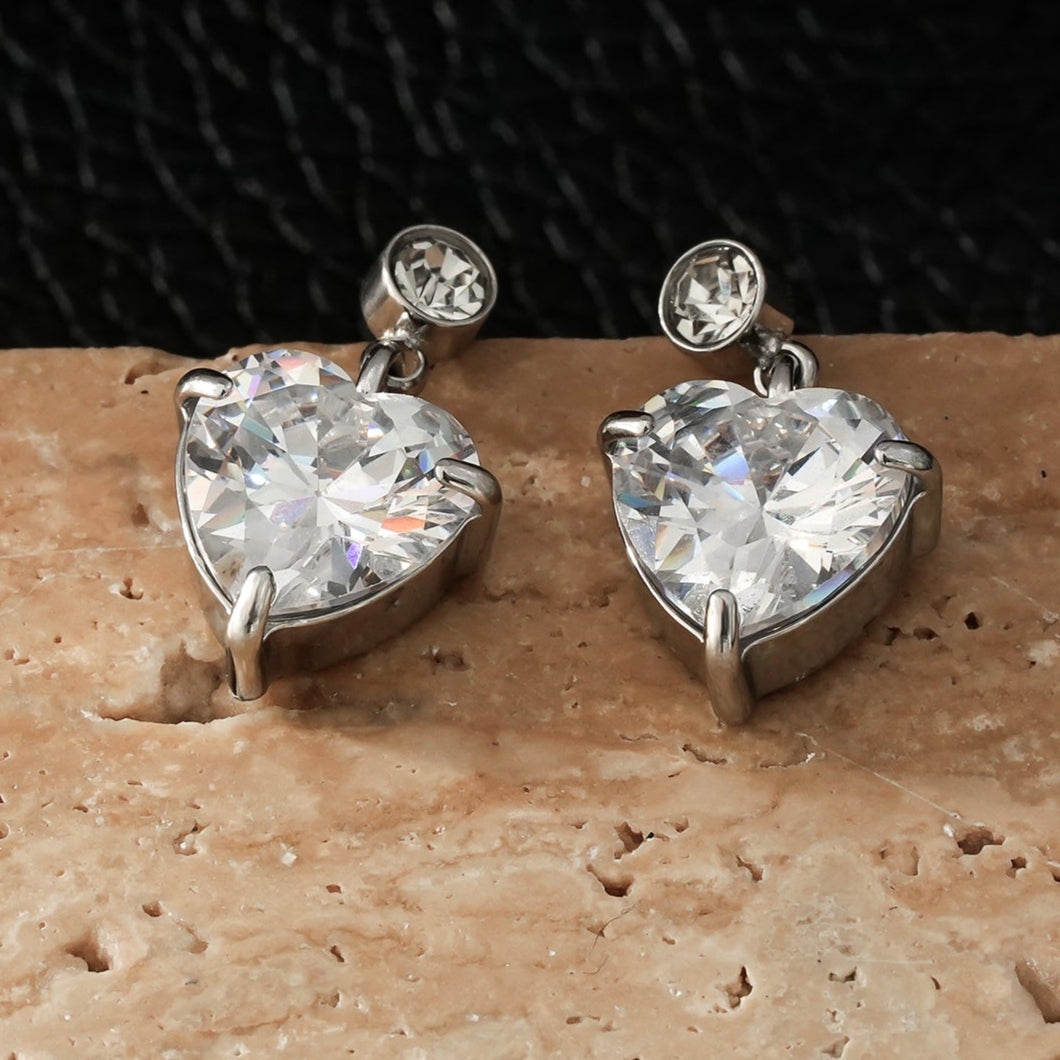 DAROCCA Argent (Or Blanc) : Boucles d'oreilles clous combo en Zirconium, grand cœur et mini solitaire rond