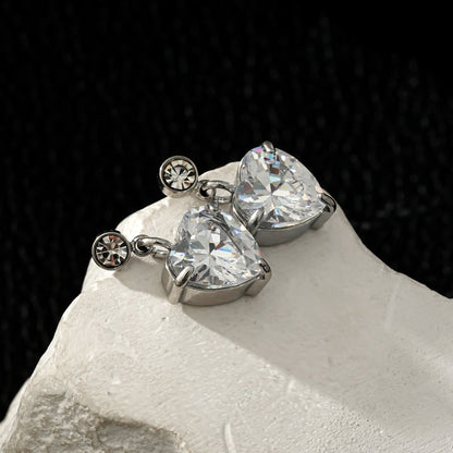 DAROCCA Argent (Or Blanc) : Boucles d'oreilles clous combo en Zirconium, grand cœur et mini solitaire rond